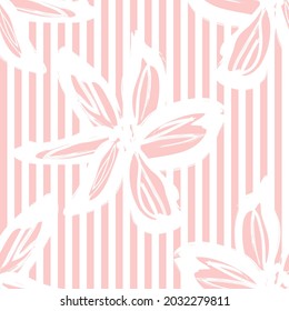 Floral seamless pattern with striped background for fashion textiles and graphics