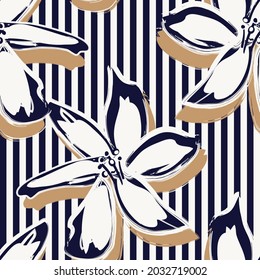 Floral seamless pattern with striped background for fashion textiles and graphics