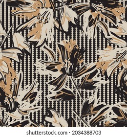 Floral Seamless Pattern With Striped Background For Fashion Textiles And Graphics