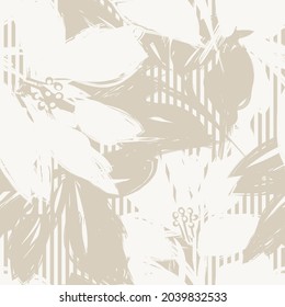 Floral seamless pattern with striped textures for fashion textiles and graphics