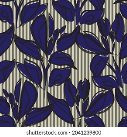 Floral seamless pattern with striped textures for fashion textiles and graphics