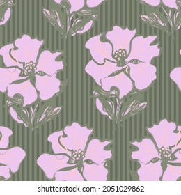 Floral seamless pattern with striped textures for fashion textiles and graphics