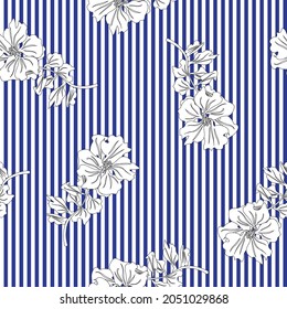 Floral seamless pattern with striped textures for fashion textiles and graphics