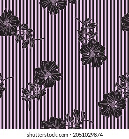 Floral seamless pattern with striped textures for fashion textiles and graphics