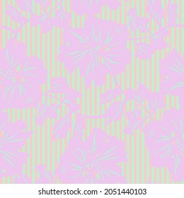 Floral seamless pattern with striped textures for fashion textiles and graphics