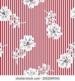 Patrón sin costuras florales con texturas rayadas para textiles y gráficos de moda