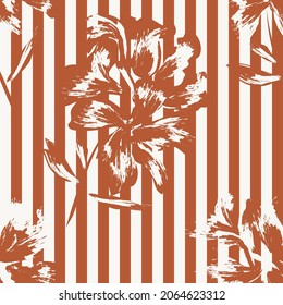 Floral seamless pattern with striped textures for fashion textiles and graphics