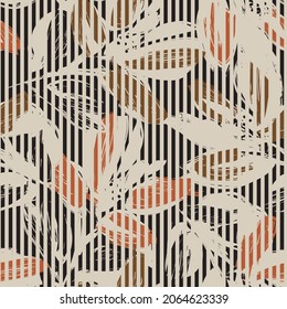 Floral seamless pattern with striped textures for fashion textiles and graphics