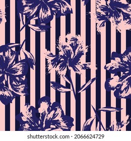 Patrón sin costuras florales con texturas rayadas para textiles y gráficos de moda