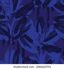 Floral seamless pattern with striped textures for fashion textiles and graphics