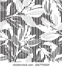 Floral seamless pattern with striped textures for fashion textiles and graphics
