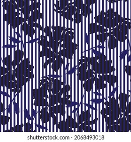 Floral seamless pattern with striped textures for fashion textiles and graphics
