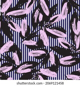 Floral seamless pattern with striped textures for fashion textiles and graphics