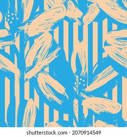Floral seamless pattern with striped textures for fashion textiles and graphics