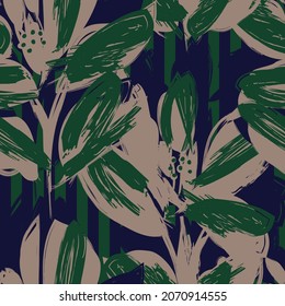 Patrón sin costuras florales con texturas rayadas para textiles y gráficos de moda