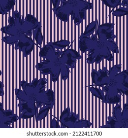 Floral seamless pattern with striped textures for fashion textiles and graphics