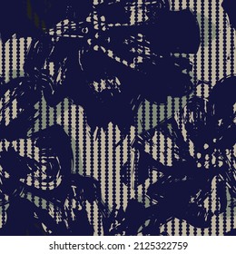 Floral seamless pattern with striped textures for fashion textiles and graphics