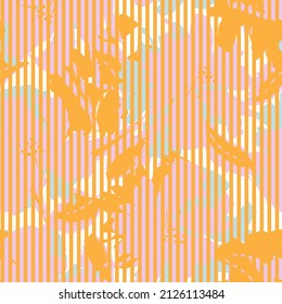 Floral seamless pattern with striped textures for fashion textiles and graphics