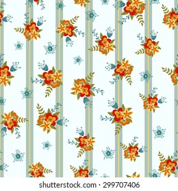 Floral seamless pattern with stripes.