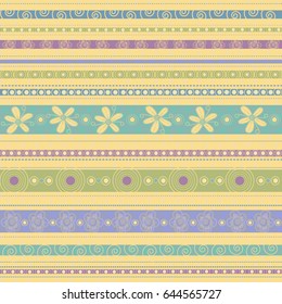 Floral seamless pattern with stripes.  Abstract geometric background. 
