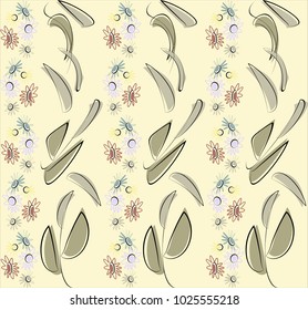 
Floral seamless pattern with stripes with flowers and leaves.  Endless texture for spring design, decoration, wallpaper, packaging, greeting cards, posters, invitations, advertising.
