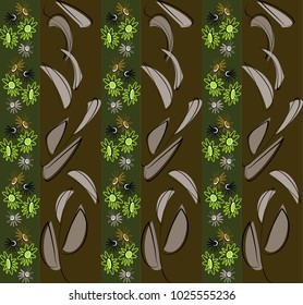 
Floral seamless pattern with stripes with flowers and leaves.  Endless texture for spring design, decoration, wallpaper, packaging, greeting cards, posters, invitations, advertising.
