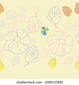 Floral seamless  pattern, stripes . Hand drawn.