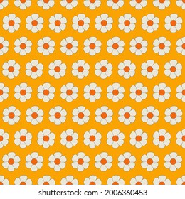 Floral seamless pattern in the style of the 70s. Digital paper with daisies. Vector illustration-Hippie style