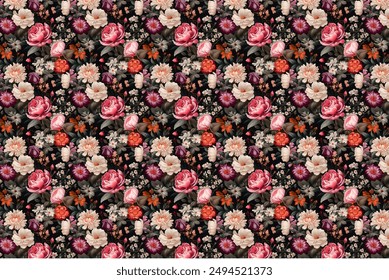 Patrón sin costuras florales, en el estilo de composiciones orgánicas y naturalistas