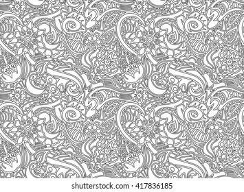 Floral seamless pattern in style zentangle. Adult coloring page
