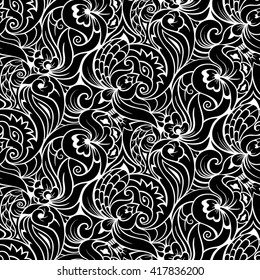 Floral seamless pattern in style zentangle. Adult coloring page