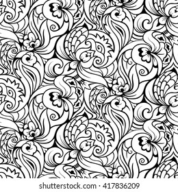 Floral seamless pattern in style zentangle. Adult coloring page