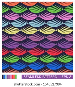 Floral seamless pattern. Stylized abstract palm leaves ornament. Flat vector texture design. Geometric linear leafs. 