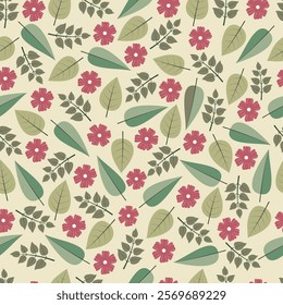 Floral seamless pattern. Stylized flowers and leaves. Foliage surface design featuring allover print bohemian flowers artwork of wild blossom on white coffee background. 