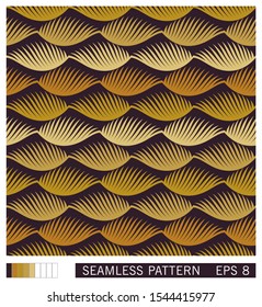 Floral seamless pattern. Stylized golden palm leaves ornament. Flat vector texture design. Geometric linear leafs.
