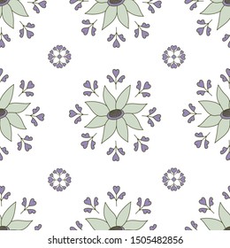 
Floral seamless pattern. Stylized leaves and flowers of lavender color on a white background. Vector illustration.