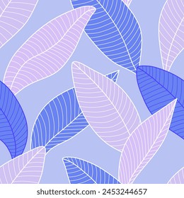 Floral seamless pattern with stylized leaves. Background Curved lines Leaves lilac and purple. Vector illustration for your design.