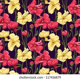 Floral seamless pattern stylized like watercolor art