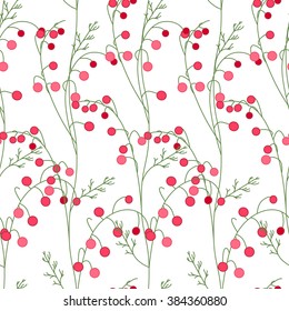 Floral seamless pattern with stylized red berries. Endless texture for your design, decoration,  greeting cards, posters,  invitations, advertisement.