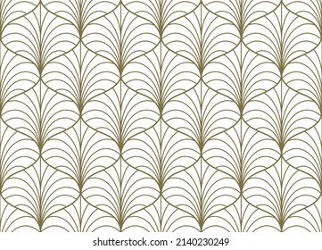 Patrón floral sin costuras, hierba plateada estilizada, líneas doradas, color blanco y dorado. Estilo gráfico japonés