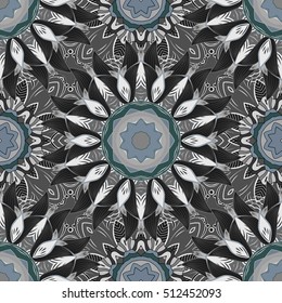 Floral seamless pattern with stylized snowflakes. Mandala floral background. Vector illustration. Gray