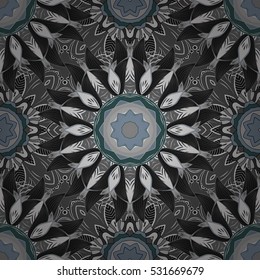 Floral seamless pattern with stylized snowflakes. Mandala floral background. Vector illustration. Gray