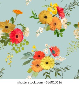 Floral Seamless Pattern. Summer and Autumn Flowers Background. Vector