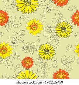 Floral seamless pattern. Summer background texture. Templete for print, fabric, textile design.