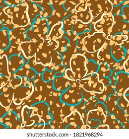 Patrón floral sin fisuras. Fondo botánico natural de verano. Flores de margarita grandes mezcladas con textura manchada. Dibujo de contorno de contorno de contorno de contorno. Bien por el tejido.