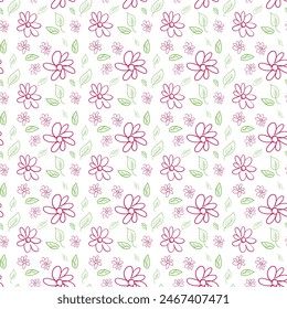 Floral seamless pattern. Summer nature botanical background. Outline contour drawing. Elegant wild flowers ornament simple design. Good for wallpaper, textile and fabric. stock illustration
