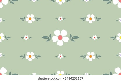 Floral seamless pattern summer trendy creative design daisy flower vintage retro style vector texture background wallpaper white daisy beautiful vibrant color