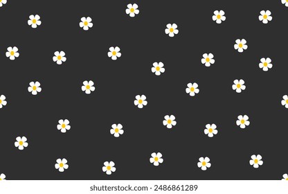 floral seamless pattern summer trendy creative simple daisy flower vintage style vector texture black background wallpaper white daisy