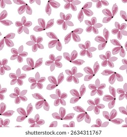 Floral seamless pattern. Surface pattern design of stylized pink flowers. Allover print flowery texture on white color background.  