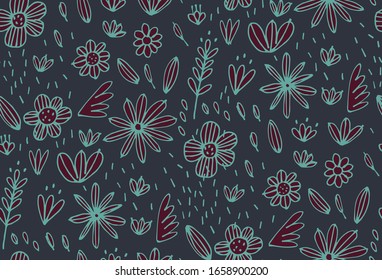 diseño floral sin fisuras para el diseño de papel de superficie, textil y envoltura.ilustración vectorial. afiche, saludo, boda, cumpleaños, guardar la plantilla de la tarjeta de fecha. Estilo de doodle cliparte lineal dibujado a mano